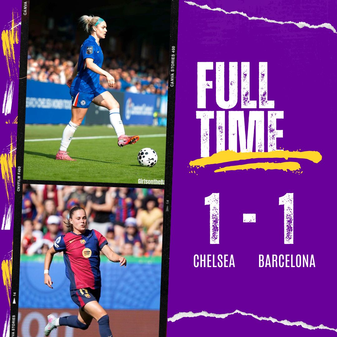 FT | Chelsea 1-1 Barcelona

⚽️ Carpenter
⚽️ Pajor

Chelsea will feel that should have won that, and they probably should. Brilliant across the pitch from Girma, Walsh et al. Barca troubled them in phases but they managed them pretty well. A performance to build on. 

#CHEBAR |