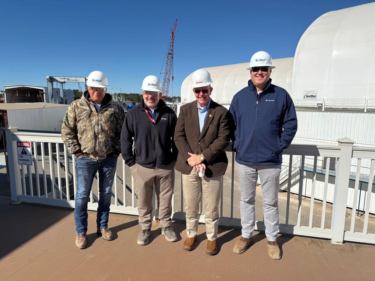 BirdonGroup's tweet photo. Honoured to host Congressman Mike Ezell &amp; Chief of Staff Joe Nicholson at our shipyard for a firsthand look at our facility upgrades and progress on WCC Boats 1 &amp; 2. Grateful for their support of our mission &amp; South Alabama’s maritime industry. #Shipbuilding  #BayouLaBatre https://t.co/Pv9kVma56B