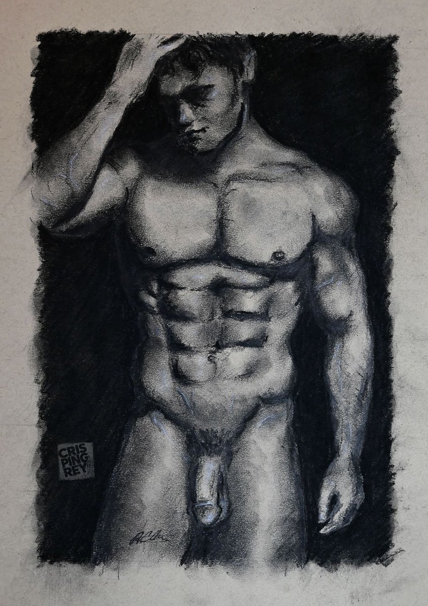 [New] Charcoal pencil, black conté on toned tan paper