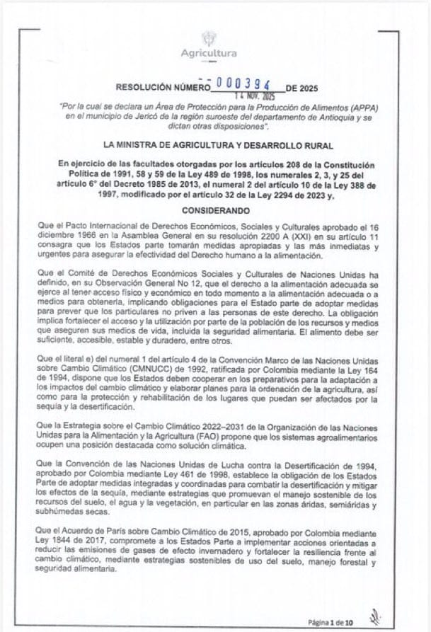 juangobotero's tweet image. Lo habíamos denunciado y se dio! El pasado 14 de Noviembre se estableció por resolución del @MinAgricultura la Appa de Jericó! Un paso más para el control centralizado de la economía agrícola.  Van 3 municipios en el Suroeste Antioqueño.  Verán como empieza a bajar el valor de la…