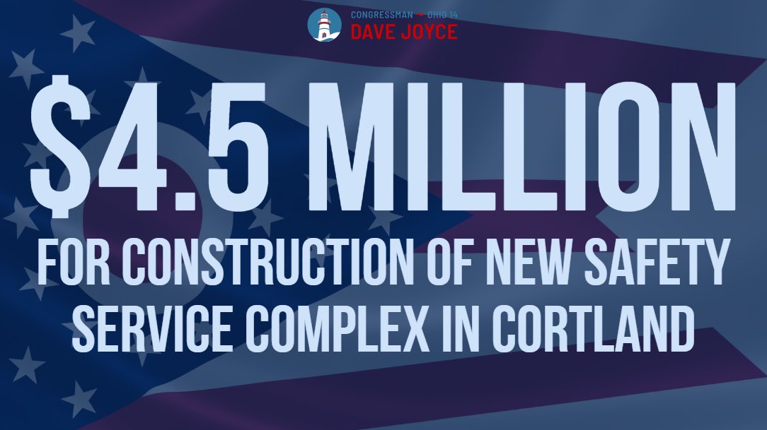 RepDaveJoyce's tweet image. I am proud to have helped secure $4.5 million for the construction of a new Safety Service Complex in Cortland, OH. Our first responders deserve top-notch facilities to help them serve their communities, and I will continue fighting for them in Congress.