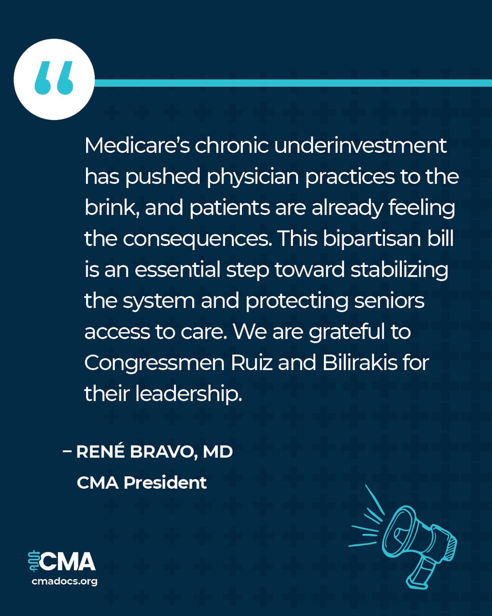 CMAdocs's tweet image. CMA applauds the introduction of the Strengthening Medicare for Patients and Providers Act, authored by @RepRaulRuizMD &amp;amp; @RepGusBilirakis, which confronts decades of chronic underinvestment in Medicare physician payments by providing an annual payment update.…