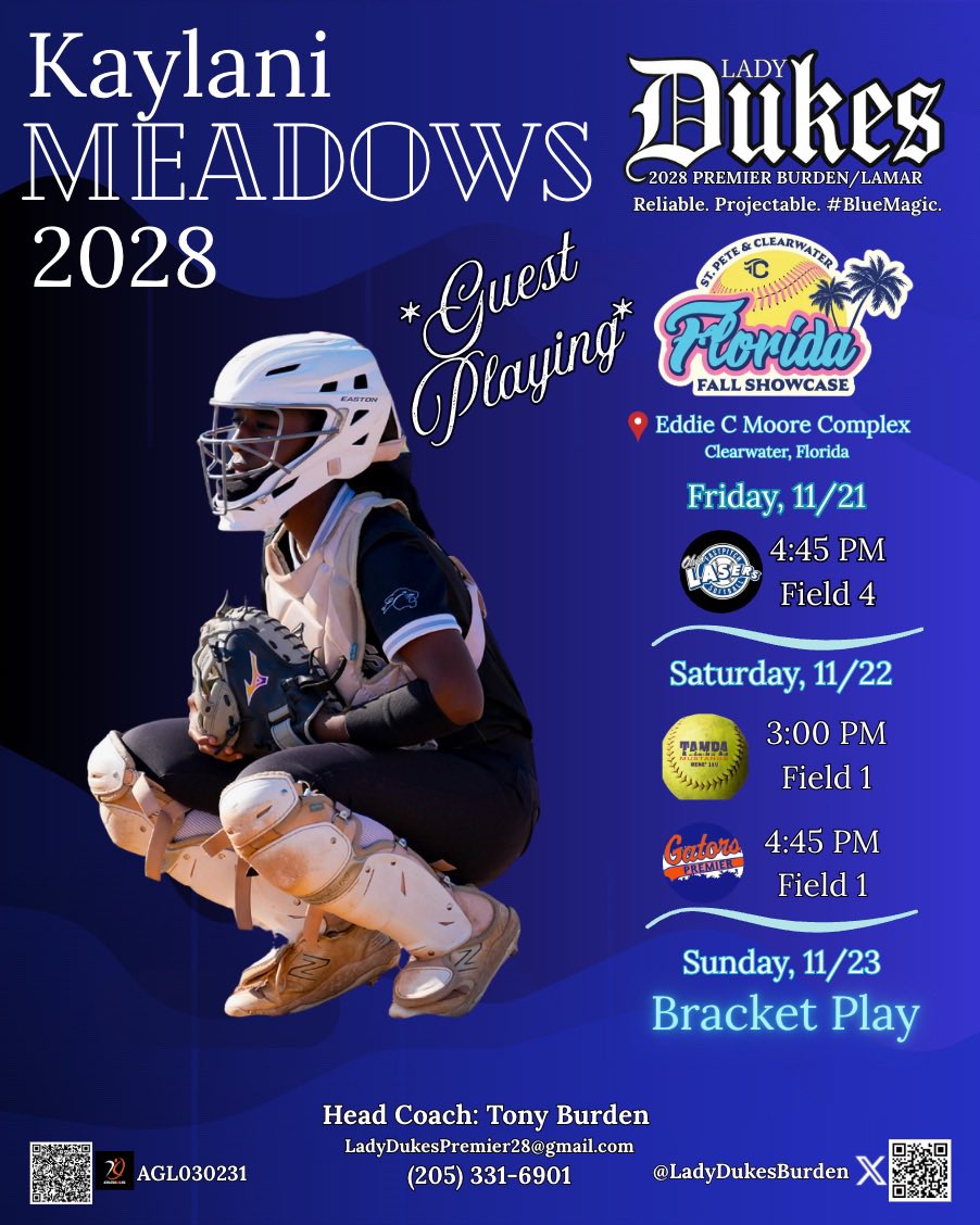 So excited to sub with the <a href="/LadyDukesBurden/">Lady Dukes 2028 Premier Burden/Lamar</a> this weekend in clearwater! Thank you <a href="/CoachTonyBurden/">Coach Tony Burden</a> for this opportunity! Come check us out!!

-<a href="/PickNorthSB/">Pickerington North Softball</a>, <a href="/FeliciaxMeadows/">Felicia Meadows</a>, <a href="/ExtraInningSB/">EXTRA INNING SOFTBALL</a> <a href="/CoachJeffHill/">OHIO OUTLAWS PREMIER- HILL</a>, <a href="/AshVanBoxmeer4/">Ashley VanBoxmeer</a>, <a href="/CoachDot_LU/">Dot Richardson</a>, <a href="/kickem2theKIRB/">Emily Kirby Nagle</a>,