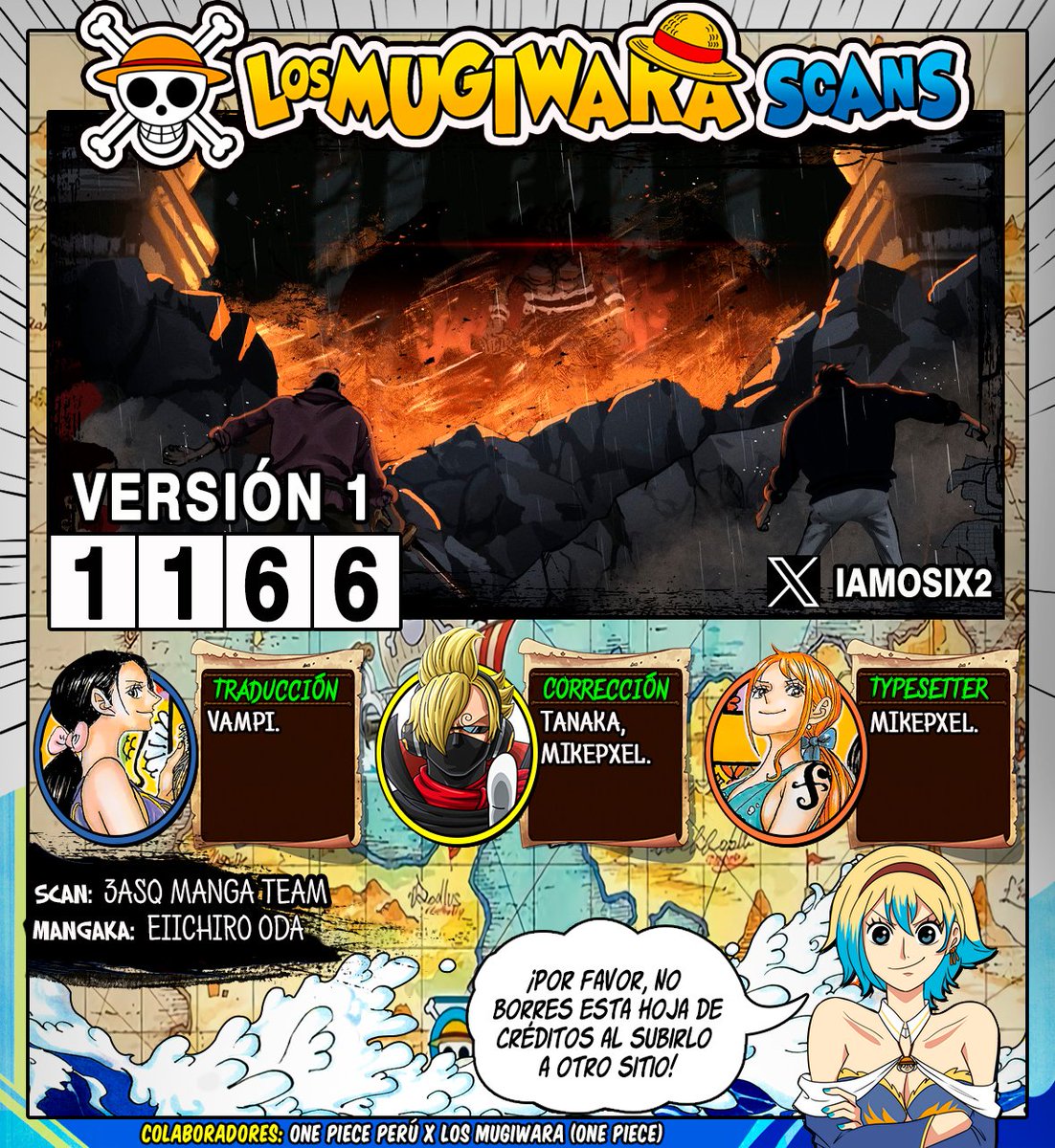 LosMugiwaraScan's tweet image. ONE PIECE CAPÍTULO 1166: "VERSIÓN 1"
-------
■ Traducción: @LosMugiwaraScan
-------
►Leer Online / Descargar y PDF~&amp;gt; linktr.ee/LosMugiwaraSca…
-------
Créditos del Coloreo:  @iamosix2
-------
#ONEPIECE1166