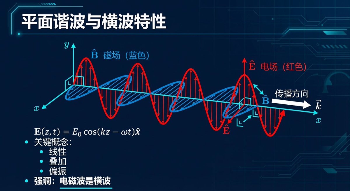 gkxspace's tweet image. 我凌晨用 Nano Banana Pro 做这套PPT。

我故意选了很难的麦克斯韦方程组推导来压测模型。结果你们看到了： 它像一个严谨的物理教授。 

从【电磁波谱】的波长标注，到【波动方程】的推导步骤，每一个细节都经得起推敲。

这意味着，我们可以批量生产高精度的专业教育内容。 而非糊弄人的插图。…