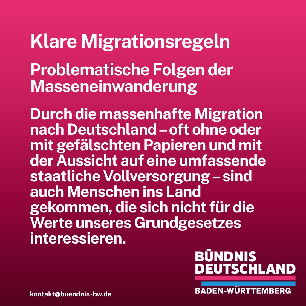 buendnis_bw's tweet image. Masseneinwanderung ist kein theoretisches Thema – sie verändert Alltag, Stadtbild und Sozialstaat ganz konkret.
In diesen 3 Grafiken zeigen wir, warum Deutschland klare Migrationsregeln, ehrliche Integrationspolitik und konsequente Werte braucht. 👉 Bilder aufklappen.
#Migration…