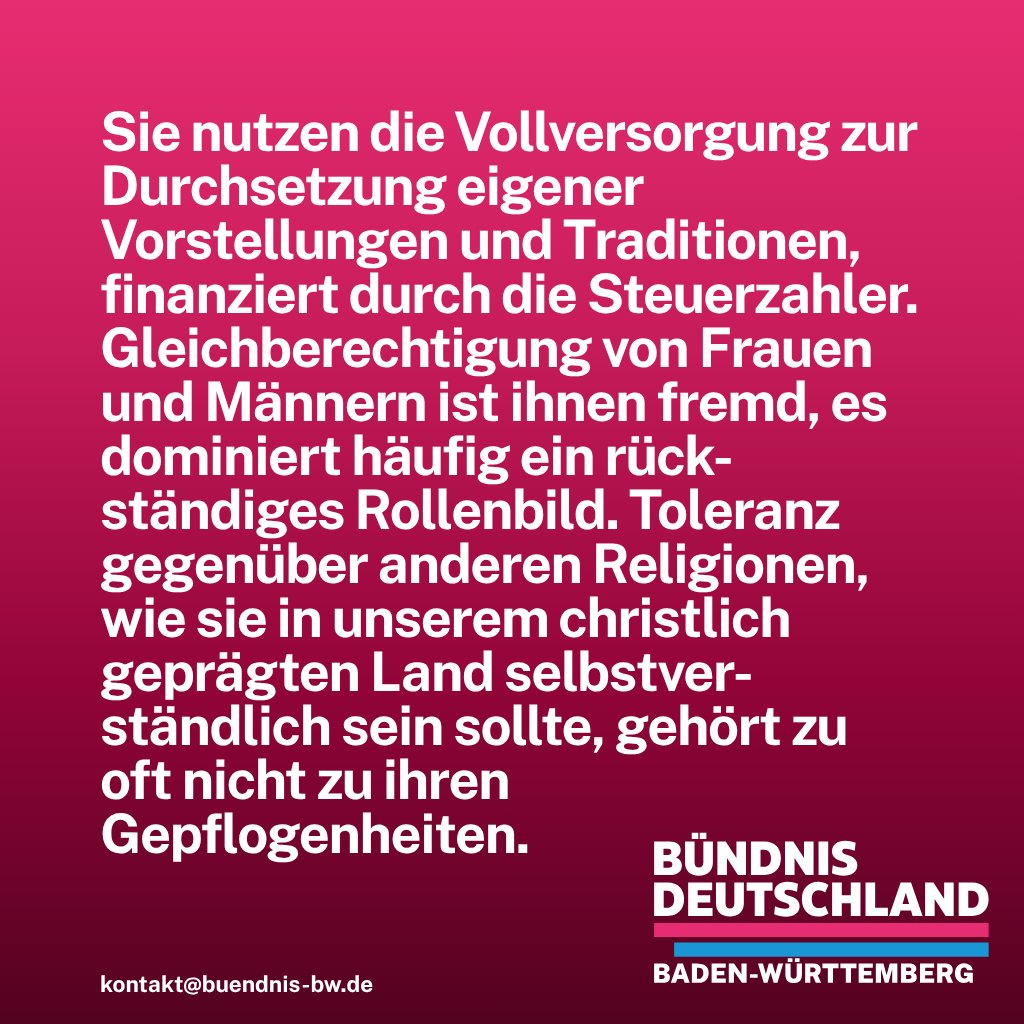 buendnis_bw's tweet image. Masseneinwanderung ist kein theoretisches Thema – sie verändert Alltag, Stadtbild und Sozialstaat ganz konkret.
In diesen 3 Grafiken zeigen wir, warum Deutschland klare Migrationsregeln, ehrliche Integrationspolitik und konsequente Werte braucht. 👉 Bilder aufklappen.
#Migration…