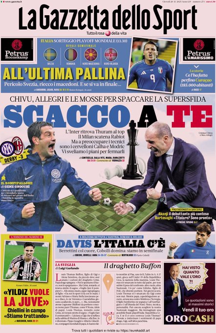 Front Page La Gazzetta dello Sport, Thursday 20 November 2025