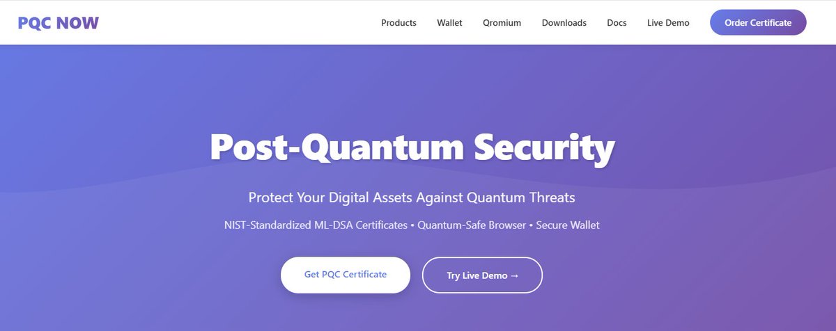 SciHybrid's tweet image. pqcnow.com Protect Your Digital Assets Against #Quantum Threats
NIST-Standardized ML-DSA Certificates • Quantum-Safe Browser • Secure Wallet
