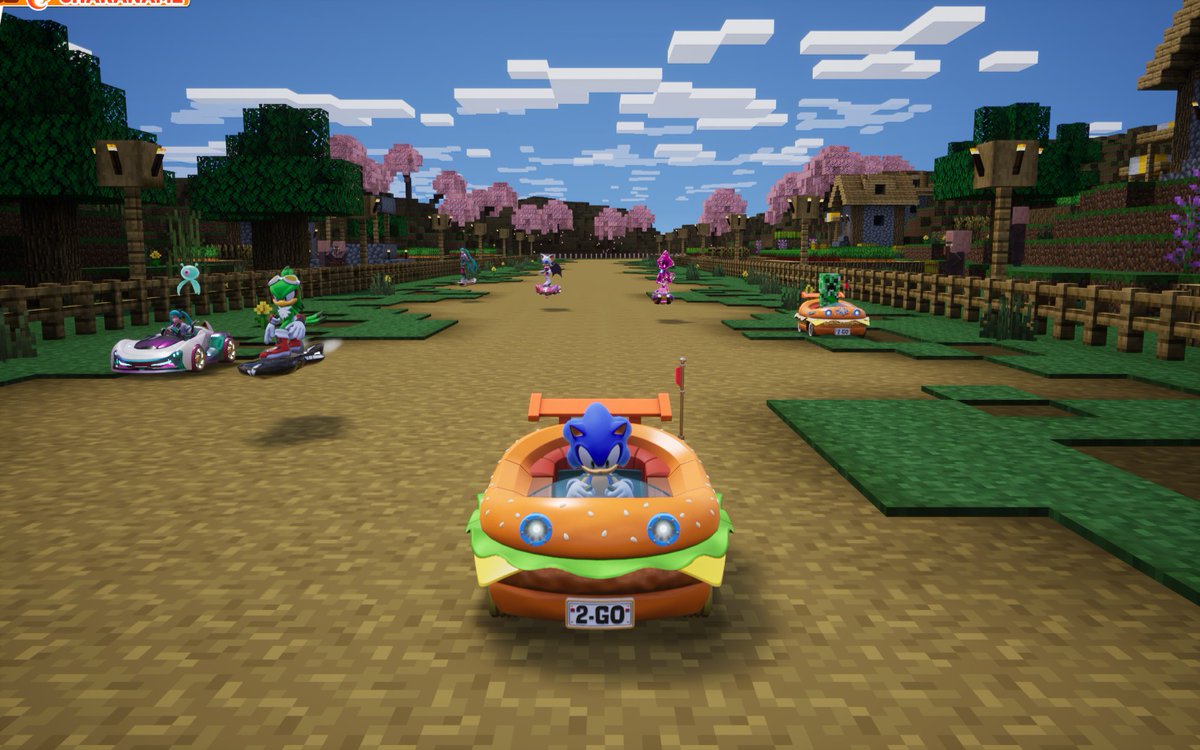 this game is insane. i'm sonic the hedgehog driving a krabby patty car in minecraft.