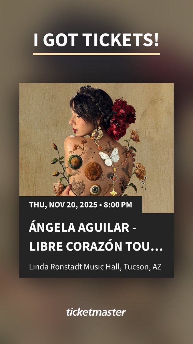 rubiromero's tweet photo. I got tickets for Ángela Aguilar - LIBRE CORAZÓN TOUR 2025 - Linda Ronstadt Music Hall - November 19, 2025. Who's in?

https://t.co/DN7EZswgLU https://t.co/bQY9u410q0