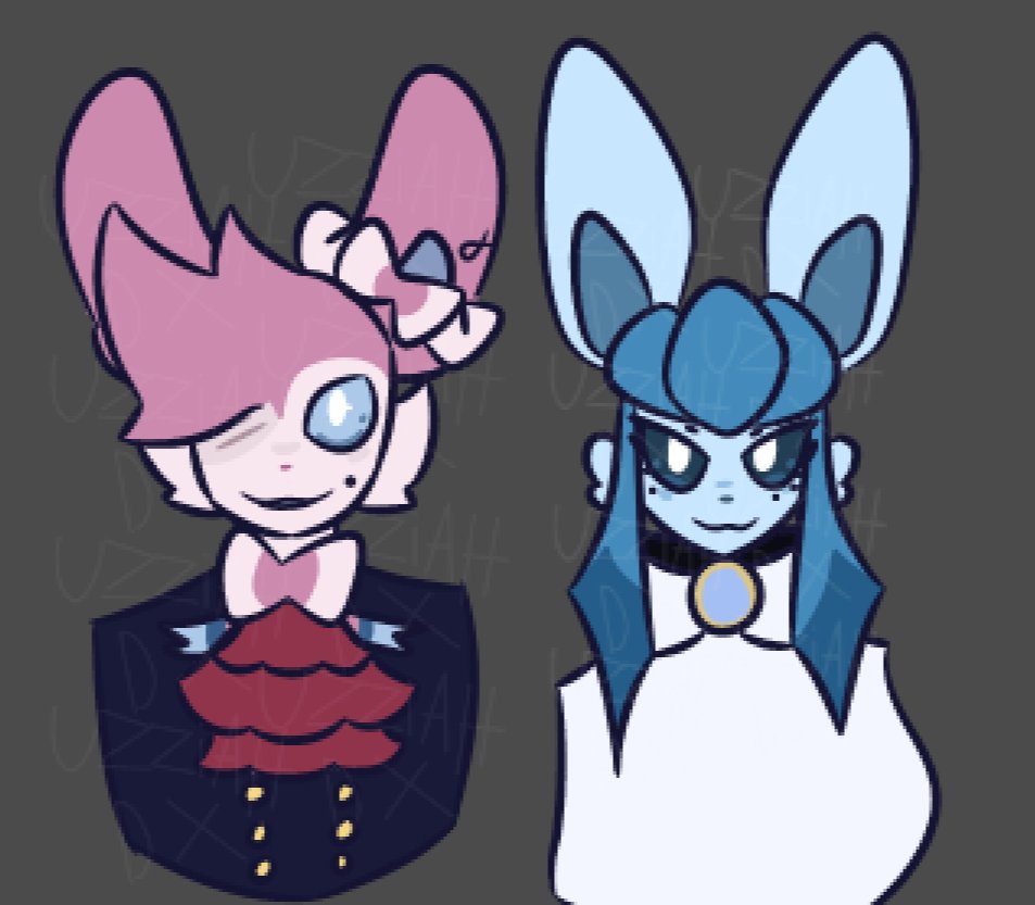 UzziahDX's tweet image. Me and @AuroraOFDaLight &apos;s Sona&apos;s but redesigned! #Eeveelution #sylveon #glaceon #Pokemon