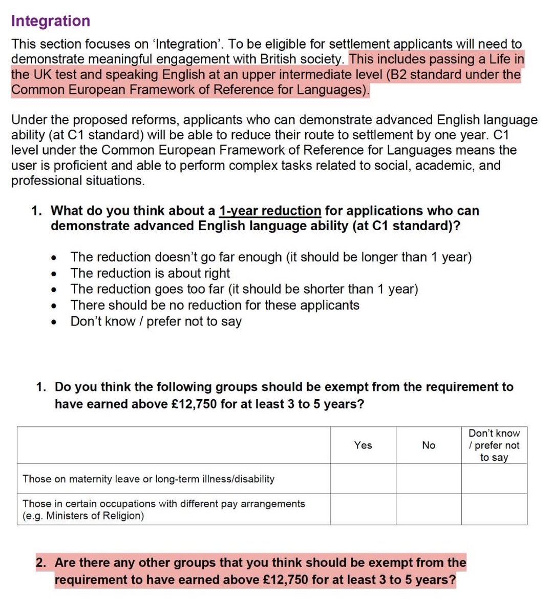 Two major issues from the new paper on immigration for Hong Kong BN(O) visa holders:
-New B2 language requirement (not subject to consultation)
-Income requirement (asked in consultation)

Many HKers felt these are as bad as increasing period of living from 5 to 10 years