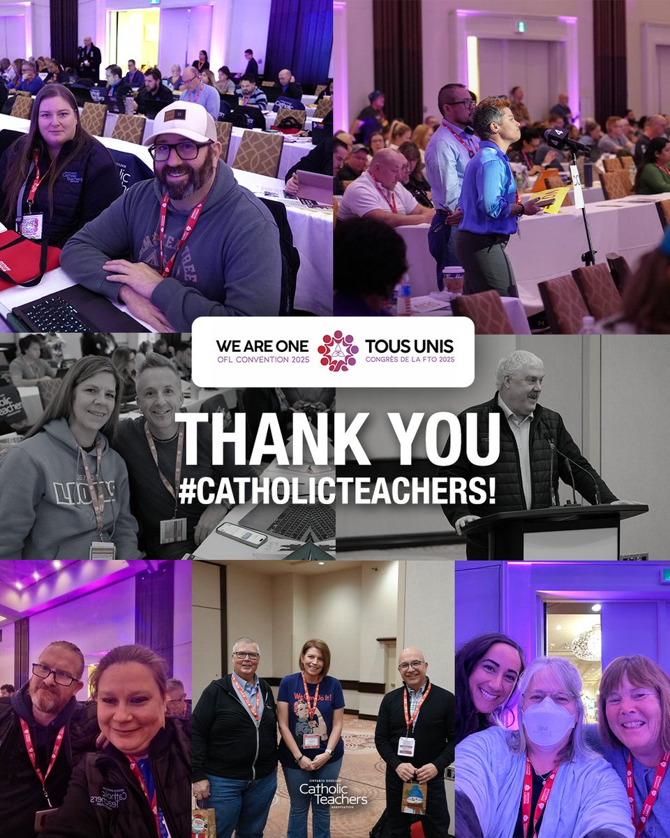 OECTAProv's tweet image. Another successful day for #CatholicTeachers at #OFL2025 comes to an end. ✅

Thank you to all our delegates who spoke at the mic, encouraged their fellow Catholic teacher to do the same, and engaged with our #OnLab siblings in our fight for Ontario workers!