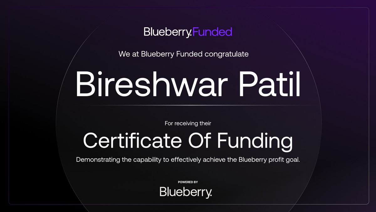 bireshwarpatil's tweet image. Stayed patient. Passed Step 1 and Step 2 of the Blueberry Funded Challenge. Now holding a $100K funded account. Next goal: grow, learn, and stay consistent. 🚀#blueberryfunded