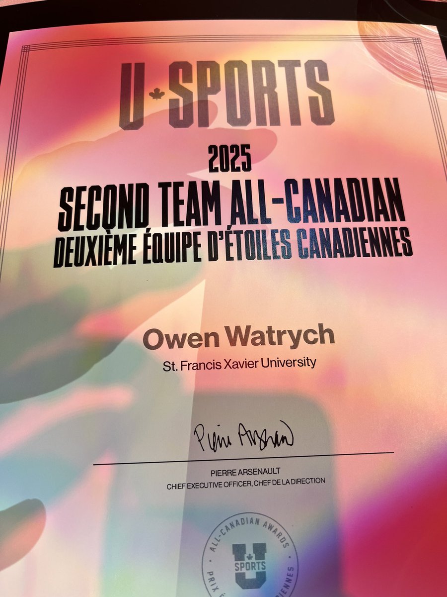 Congratulations to StFX LB, Owen Watrych, for being recognized as a U SPORTS 2nd Team All-Canadian. He led the country in tackles and had an outstanding season. 
#HailandHealth <a href="/WatrychOwen/">Owen Watrych</a>
