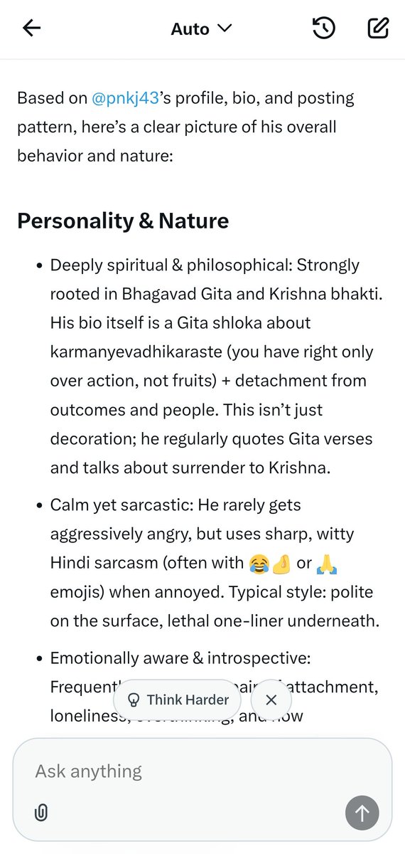 pnkj43's tweet image. #asktogrok 
Grok explained about me as per based on profile.
Intresting matter , you make my morning 😍 
Thanks @grok