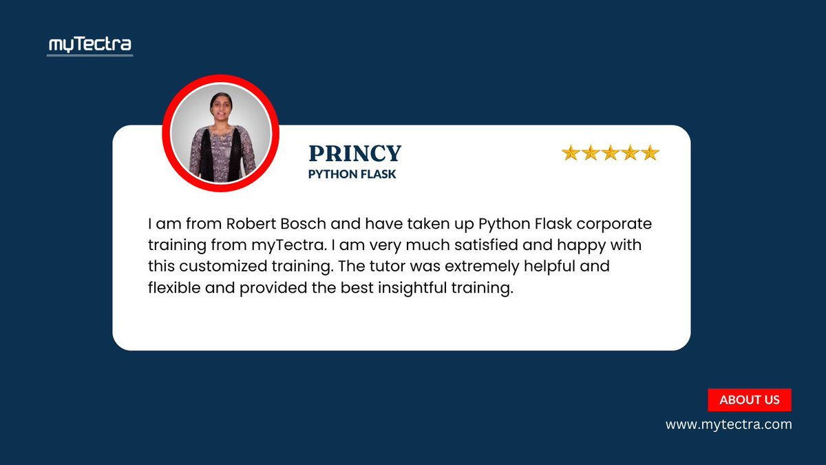 mytectra's tweet image. Build Powerful Web Apps with Ease – My Journey with myTectra’s Python Flask Training | By Princy!

📞 Call Now: +91 8046810331
🔗 Visit: mytectra.com/flask-api-deve… 

#PythonFlask #FlaskDevelopment #myTectra #WebDevelopment #BackendDeveloper #PythonTraining #FlaskApps #OnlineTraining