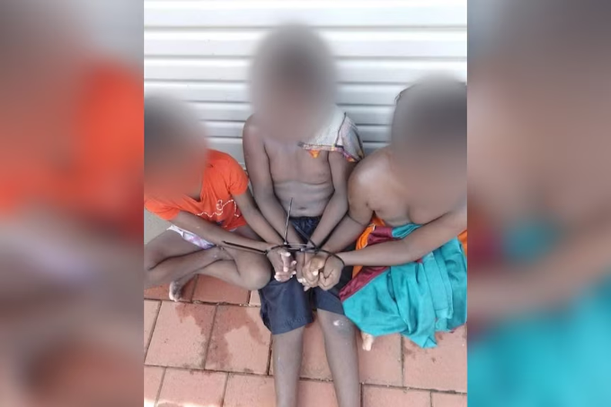 JJKALE2's tweet image. &quot;Australian Values&quot; 

For those saying that the first image was a &quot;picture was of it&apos;s time&quot;. The second image of three First Nations kids cable tied by a Broome man was taken just 30 months ago.