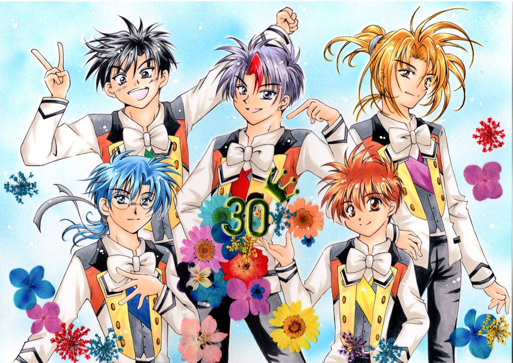 11/21 E.M.U ＃卒業M 
1stシングルCD「僕たちの方程式」発売から今日でちょうど30年！
✨🎀おめでとうございます🎀✨
最強の5人×2に出逢えた事に心から感謝…昔も今もずっと大好きだぞー！これからもよろしく🫶💕

＃コピック ＃アナログイラスト
💐お花は本物の押し花だよ💐