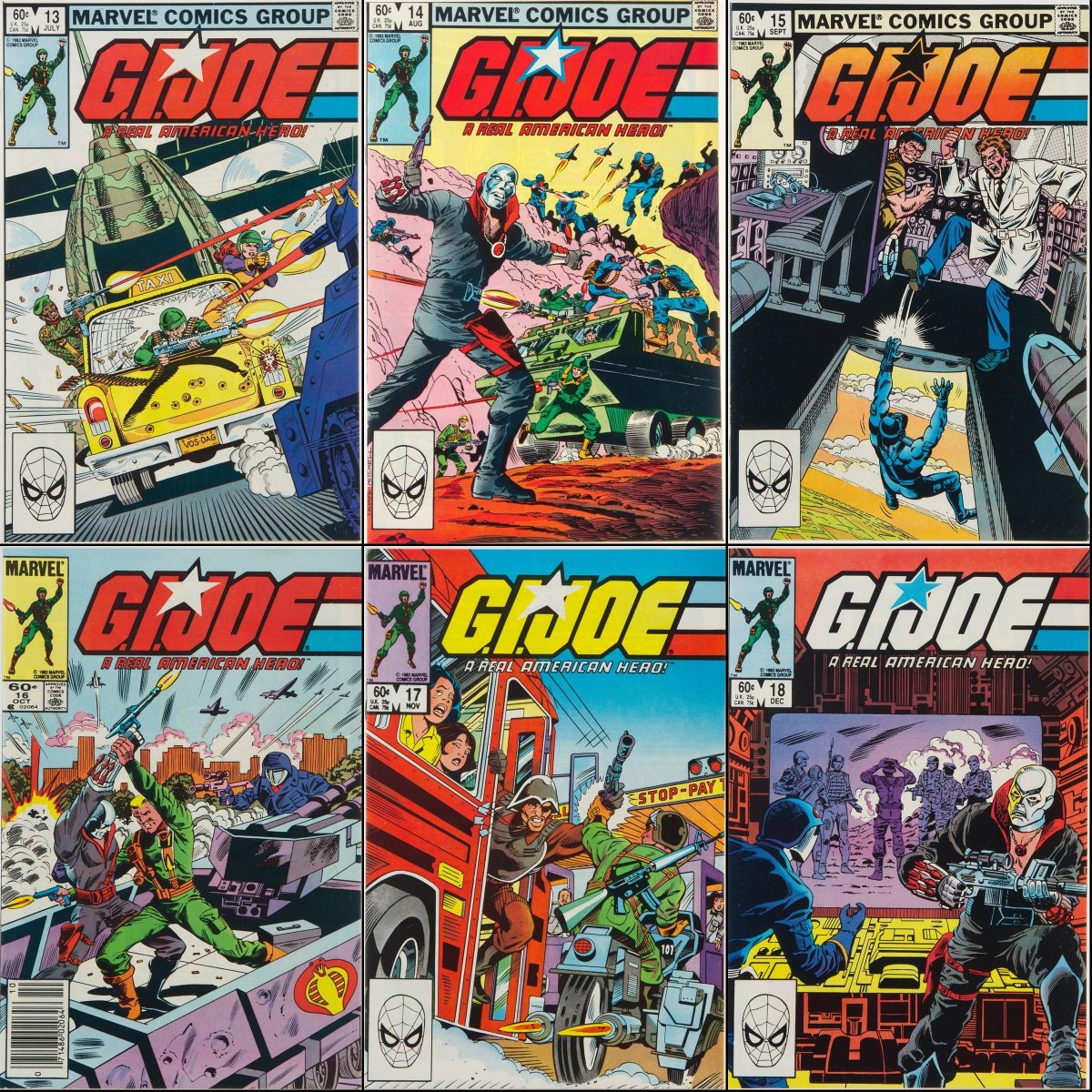 ClassicGIJoe's tweet image. G.I. Joe: A Real American Hero #13-18 cover dated July-December 1983.