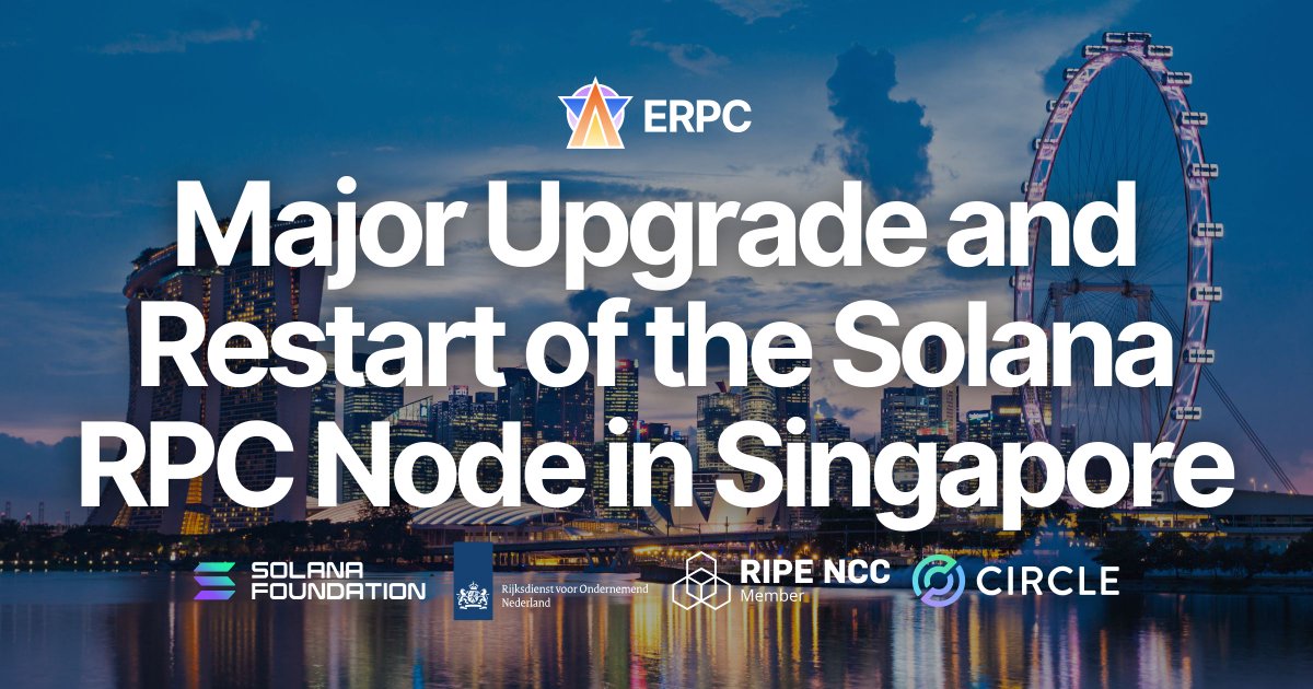ValidatorsDAO's tweet image. ERPC has completed a major upgrade of its large Solana RPC node (HTTP/WebSocket) in the Singapore (SGP) region, bringing it online within the same data center network layer as Solana’s primary network. With this upgrade, round-trip ping to the primary network has improved from…