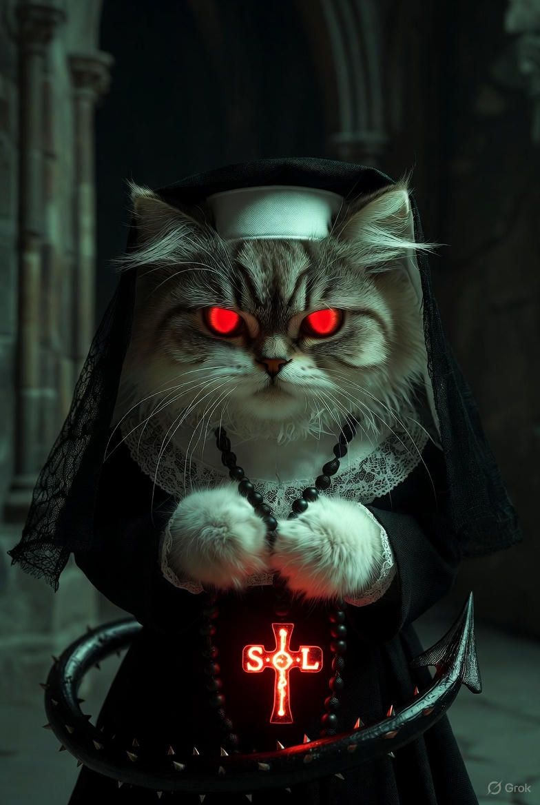 UnityLFG's tweet image. Lilith birthed 1 billion demon kittens “$KITTUNS are now Hellnun Kittens
3% sell tax → the tg Go feed the nuns. 😈✟🐾 pawing in the tg. 1hr to pump.fun launch check it out on 
x.com/Naallins?t=UmB…