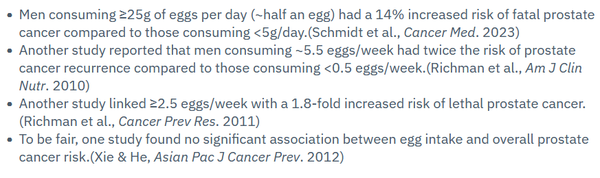 Eating Eggs: 

I see the SM in India is flooded by many experts that talks about eating "Eggs". Egg is no doubt an excellent source of Protein and Nutrition. 

However, there are some studies say consuming more ( > 4-5 eggs per week) may have Higher Risk of Lethal Prostate Cancer