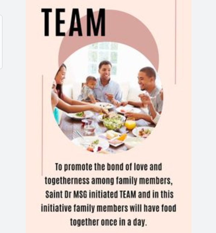 ShikhaInsan10's tweet image. In today&apos;s time, to Strengthen Relationship, Saint Gurmeet Ram Rahim Singh Ji started #TeamCampaign under which people sit and eat food with their families and spend time together. This campaign has increased mutual love and unity in many families. 
#TEAM #FamilyBond