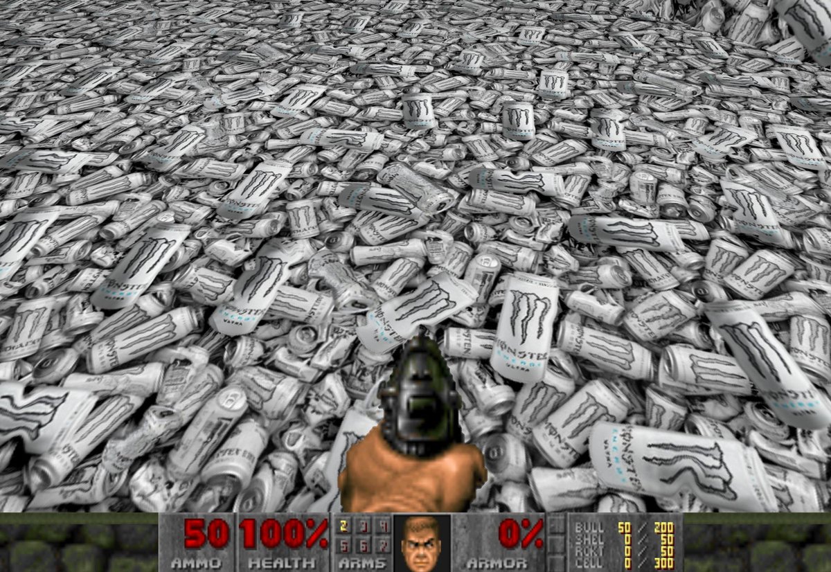 StormslayerDev's tweet image. &quot;Welcome to my room, sit wherever&quot; 
(White monster energy, seamlessly tileable) 😂