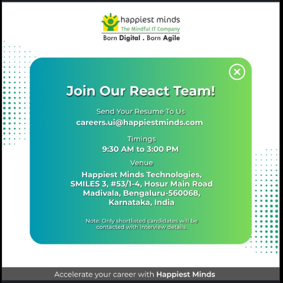 walkin_jobs's tweet image. #ReactDevelopers #Hiring #HiringDrive #ReactDeveloper #Reactjs #React #FrontendDeveloper #TypeScript #JavaScript #HTML5 #CSS3 #StatementManagement #Redux #MobX #ContentAPI #RESTfulAPI #GraphQL #Jest #ReactTestingLibrary #WebPack #Babel #NPM #VersionControlSystems #HappiestMinds