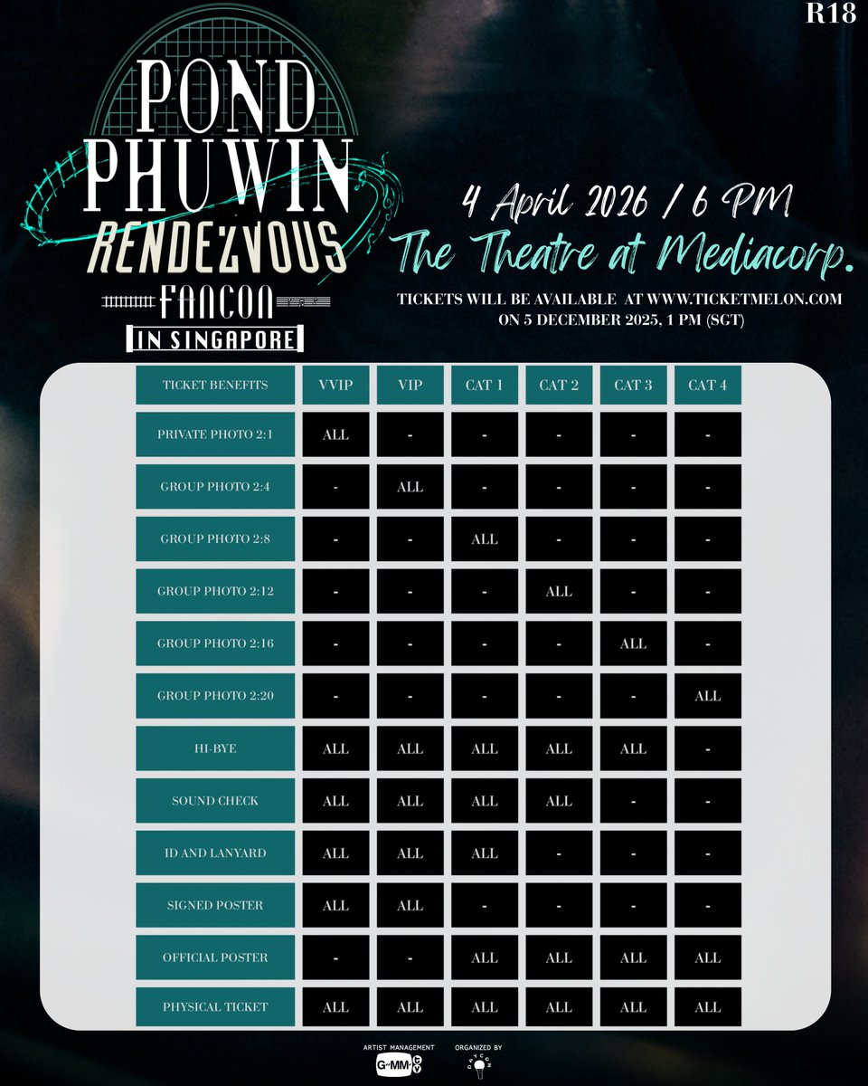 GMMTV's tweet image. ✨ POND PHUWIN FANCON “RENDEZVOUS” IN SINGAPORE ✨
Get ready for the next station — a special rendezvous with Pond &amp;amp; Phuwin, their very first Fancon in Singapore! 💫
Come create a night of laughter, music, and memories together with Pond &amp;amp; Phuwin.

📍 Venue: The theatre at…