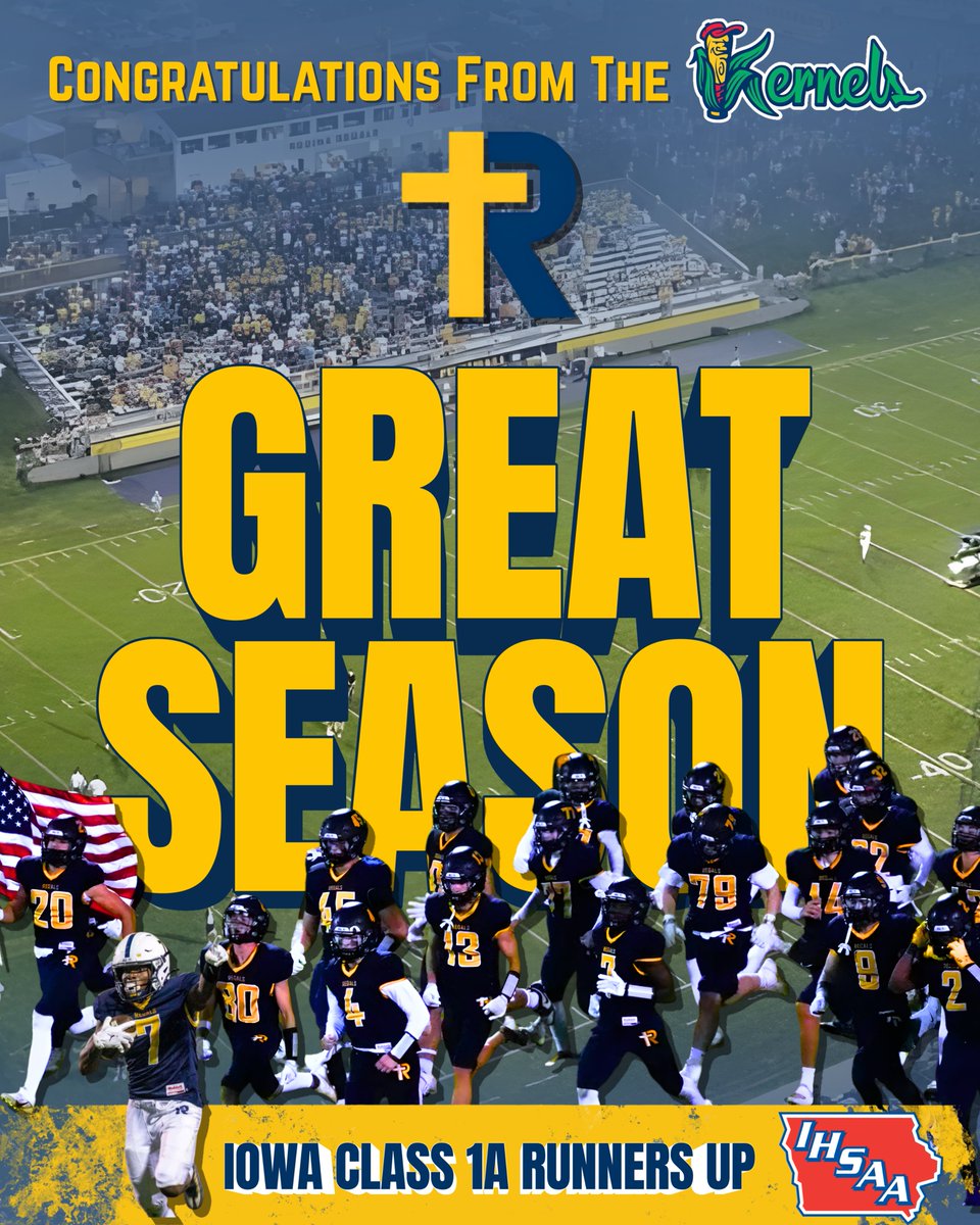 CRKernels's tweet image. Congratulations to the Iowa City Regina Regals Football Team on an incredible season and a hard-fought run to the Iowa State Championship! From all of us at the Kernels, your grit, heart, and consistency never went unnoticed.
Hold those heads high, Regals! We’re proud of you!