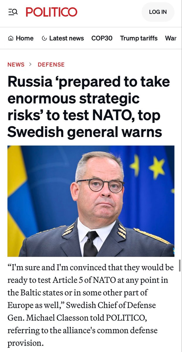 Sveriges ÖB går ut i amerikansk media och annonserar falsk flagga i Baltikum eller annan del av Europa. 

👉 politico.eu/article/russia…