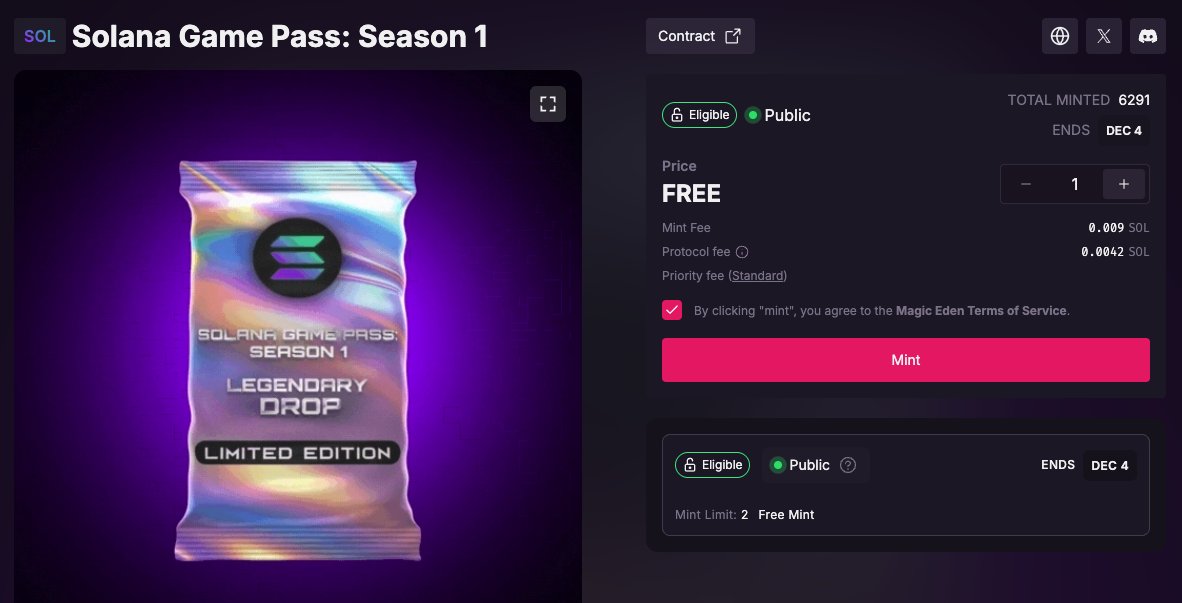 Crypto_Pranjal's tweet photo. Just minted the Solana Game Pass: Season 1 NFT!

Solana Gaming [@solanagaming], the official gaming-focused initiative within the Solana ecosystem, announced the launch of their Game Pass: SEASON 1 NFT today.

Minting is open to everyone, so I went ahead and minted mine too. If you're interested, you can mint anytime before Dec 4, 2025.

✅ Mint here: https://t.co/XFSEsCMIRD

- Costs around $2 worth of SOL
- NFT Utility: Unlimited free booster packs

Nothing too fancy, but since it is an official Solana Gaming project, I feel it is worth holding one. It might come in handy in the long run or it could be a complete waste. If $2 is fine for you, go for it; if not, you can skip.