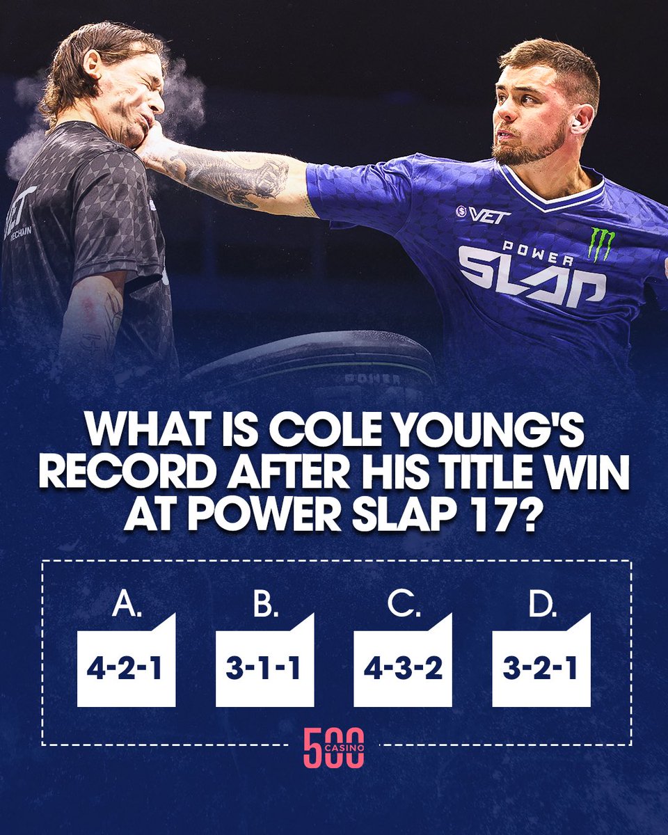 powerslap's tweet image. Took home the title at #PowerSlap17, what is Cole Young&apos;s record now? 🏆

[ B2YB @500Casino ]