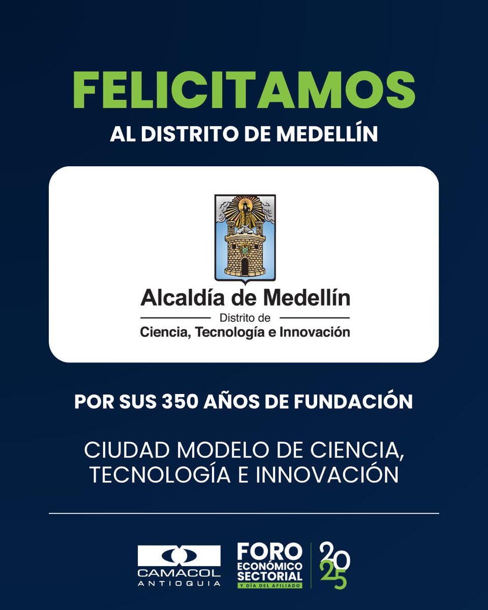 🌟🎉 ¡Medellín celebra 350 años de historia!

Un distrito que se ha convertido en referente de ciencia, tecnología e innovación, demostrando que la transformación es motor de desarrollo.

🏙️💡 Por muchos años más inspirando y creando oportunidades.
