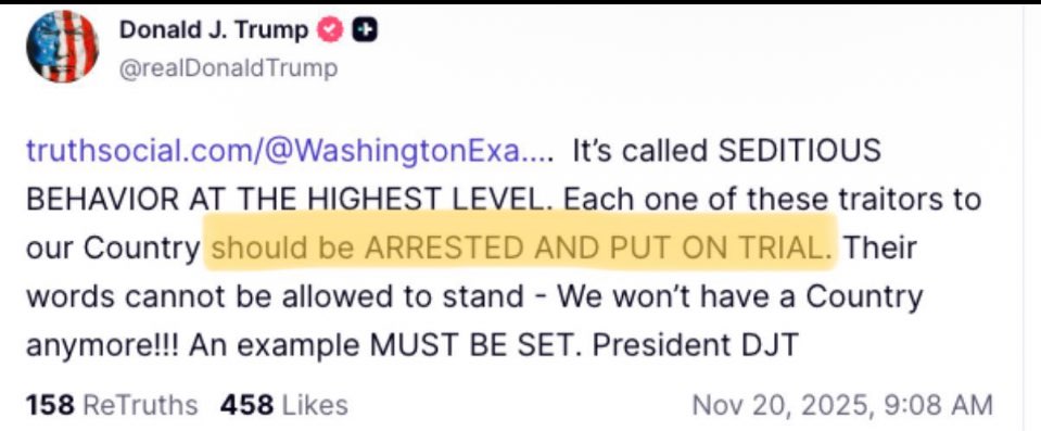 TheRightMelissa's tweet image. President Trump rightly called for them to be arrested &amp;amp; put on trial for sedition. They are attempting to overthrow the democratically elected president via a military coup. The penalty of treason is pretty clear