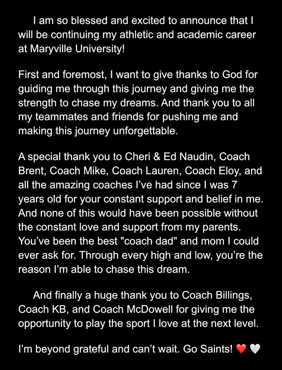 Go Saints!! ❤️🤍🖤
 <a href="/MUSaintsSB/">Maryville Softball</a> <a href="/CoachJonErik/">Jon Erik Villegas</a> <a href="/Mike_P_Zimmer/">Mike Zimmer</a> <a href="/barrett_brent/">Brent Barrett</a> <a href="/ednaudin/">Ed Naudin</a> <a href="/CSA_Athletes/">Collegiate Sports Advocate (CSA)</a> <a href="/paycheck1211/">Eloy Pacheco</a>