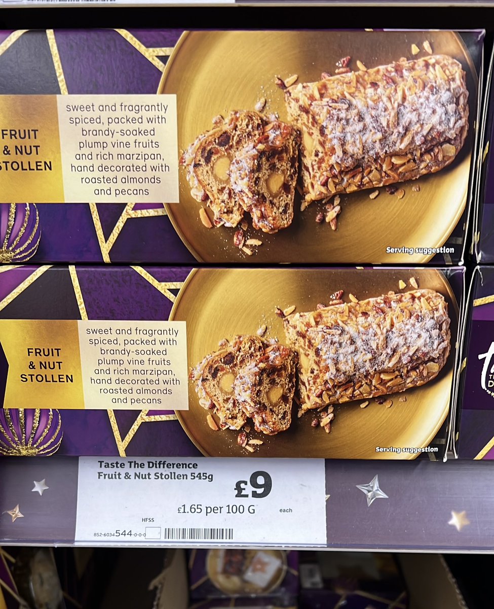 Thephyscomodo's tweet image. Are @Sainsburys up to their tricks again?
Their Stollen cake that has been £7.50 for several weeks has suddenly gone up to £9 ...How long will it be before they offer it at a magical special offer Nectar price for £7.50 again??!!
Do they think we can't see what they're up to!!??