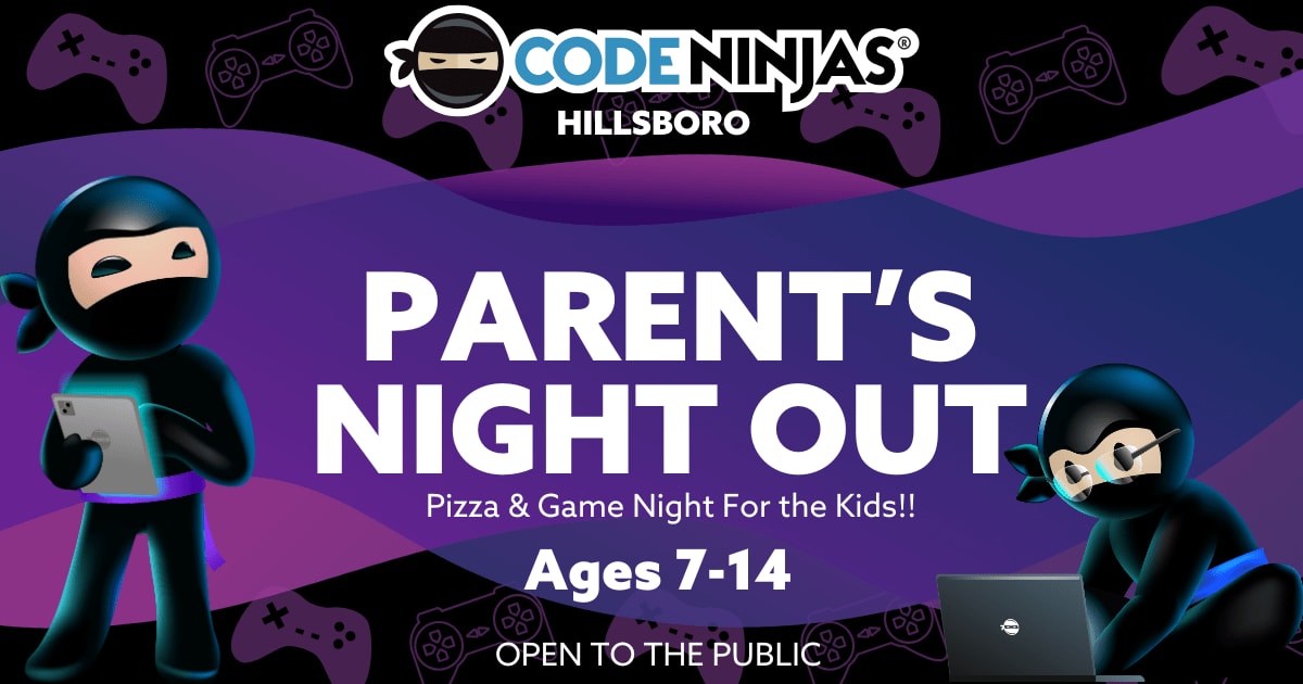 CodeNinjasOR's tweet image. Need a night off? We’ve got you! 😎
Drop your kids (ages 7–14) off at our new Code Ninjas Hillsboro this Saturday, 4–8 PM for a night packed with 🎮 Video games, 🍕 Pizza, 🎉 Friends &amp;amp; fun!
📍 Our NEW Center -&amp;gt; 6194 NE Cornell Road
🌟 Open to the public!
bit.ly/HillsboroPNO
