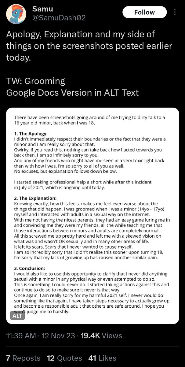 BigMcintosh222's tweet image. Yearly reminder before #PVCF25 kicks off, that @PonyCiderfest made the choice to not ban SamuDash. While that is their right to make that choice, by doing this they have actively forced parents and underage guest into an impossible and Unsafe situation, for one man and Money.