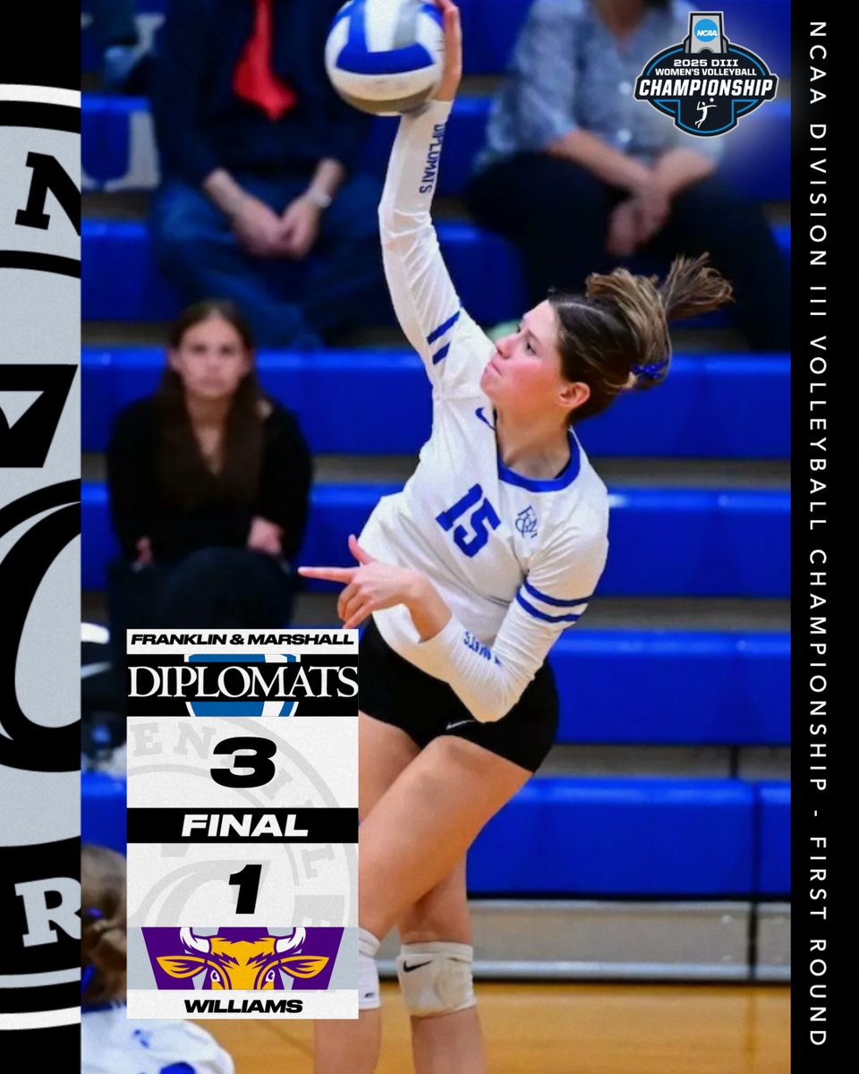 CentennialConf's tweet image. VB | NCAA FIRST ROUND 

Final: @GoDiplomats claim a 3-1 victory over Williams  

Franklin &amp;amp; Marshall advances to the NCAA Second Round to face the winner of MIT/Pacific Lutheran. 

#CentConf #CCvb #d3vb
