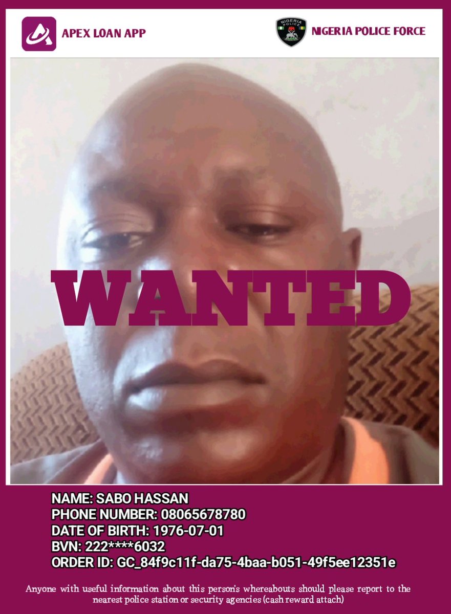 Apexloanapp's tweet photo. SABO HASSAN is on the run with our money after several attempts of getting our loan she has proven to act fraudulent, she is declared WANTED this day the 21st of November, 2025. 

Anybody with useful information should DM

#Apex #loan #Nigeria #LoveYourW #fypシ #TGIF #كاريزما76 https://t.co/aANcP9NIgz
