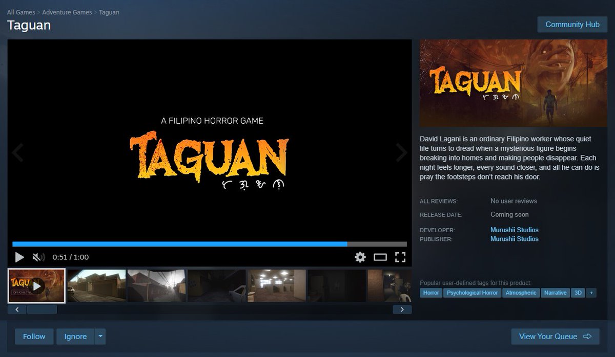 Murushii's tweet photo. TAGUAN’S STEAM PAGE IS NOW OFFICIALLY LIVE! 🥳
Steam approved the page today and I’m so happy to finally share it with you all!
If you’d like to support the game, please wishlist it here:
https://t.co/BboUfHyqZ1
#Taguan #Horrorgame #Filipinohorrorgame #indiedev #pinoydev https://t.co/Lv7CAg1vIh