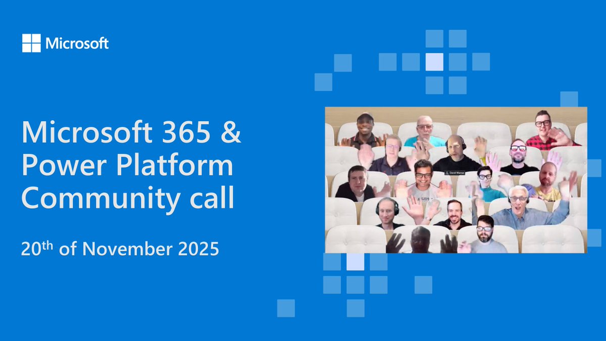 DavidWarnerII's tweet image. 💾 Recording of the #Microsoft365 &amp;amp; #PowerPlatform Community call 20th of Nov

• The latest updates ⚡
• Focus this time on #Copilot, #PowerApps, and #PCF
• Presented by Nsikan Ikpe, Richard Wierenga, and Tom Daly

📺 Watch → youtu.be/4uDEYK3HtDI/