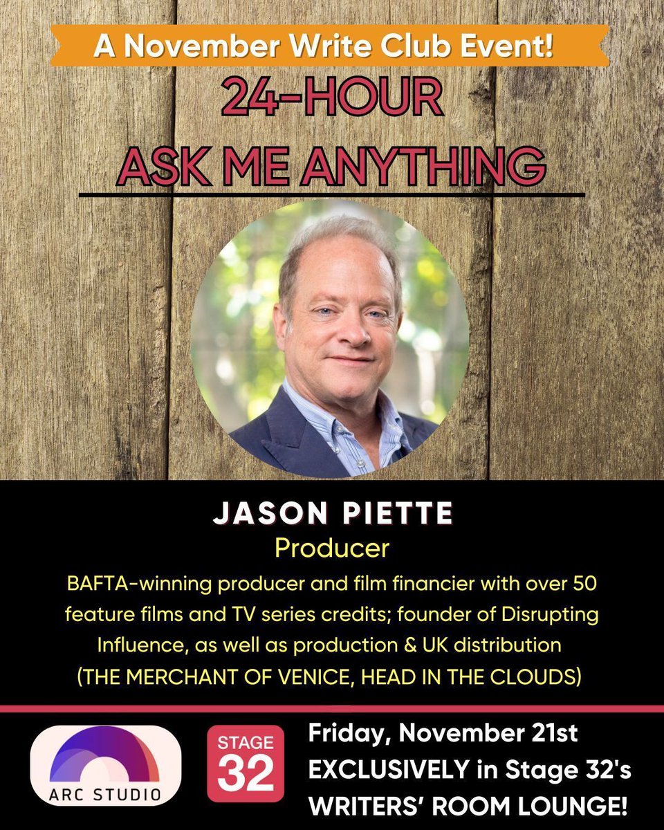 Stage32Scripts's tweet image. Trying to sell or produce your script?

BAFTA-winning producer Jason Piette (Past Life, The Merchant of Venice, White Fang) is answering questions for the next 24 hours in the Writers’ Room Lounge.

Ask your questions now (free with WR membership):
buff.ly/Yd7aMTB