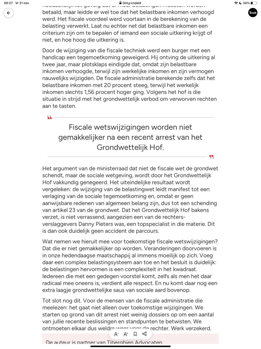 <a href="/GeertBourgeois/">Geert Bourgeois</a> Ik schreef er drie jaar geleden in <a href="/trendsbelgie/">Trends</a> over. 
Over de impact van artikel 23 op belastinghervormingen.