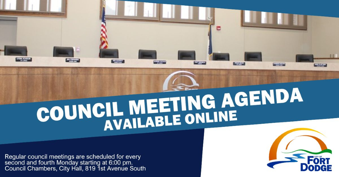FDCITY's tweet image. The agenda for the November 24, 2025, City Council meeting is available online. Council meetings begin at 6:00 pm in City Council Chambers, 819 1st Ave S. 

fortdodgeiowa.civicweb.net/Portal/Meeting…