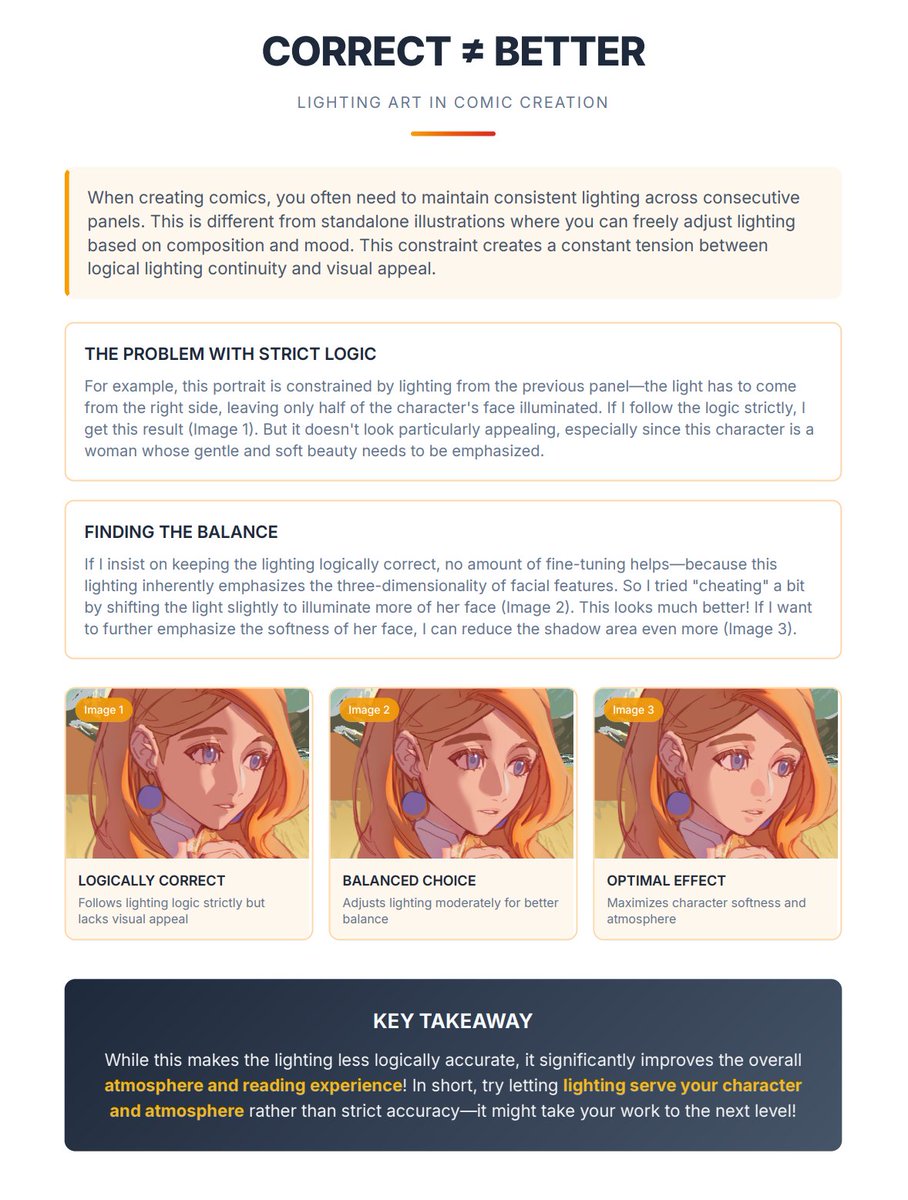 No129Abi's tweet image. 🖼️ Thoughts from my graphic novel drawing process:
 “Correct” lighting is not always the best lighting.
Do you agree? 🤔
Maybe every artist cheats lighting in their art? 🎨
#arttips #artstudy